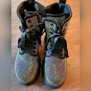 Bling bling black combat boots with side zip women size 6.5
